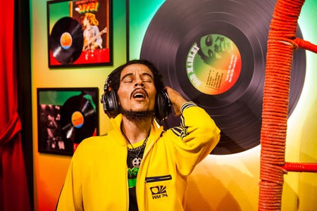 Wax figure of Bob Marley singer in Madame Tussauds Wax museum in Amsterdam, Netherlandsのeditorial素材