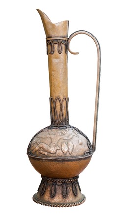 Old metal pitcher jug isolatedの写真素材