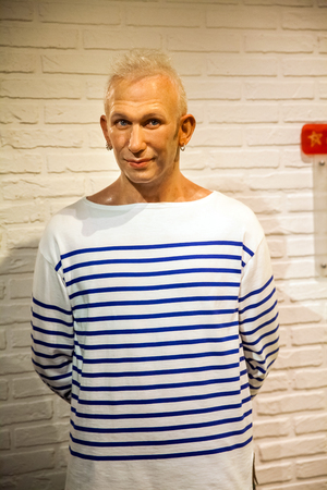 Wax figure of French haute couture Jean-Paul Gaultierin Madame Tussauds Wax museum in Amsterdam, Netherlandsのeditorial素材