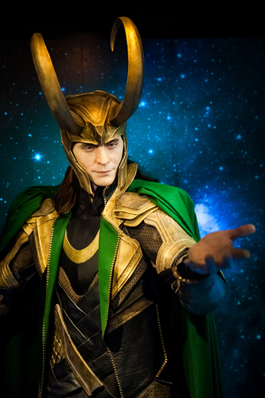 Wax figure of Loki fictional character from American comic books in Madame Tussauds Wax museum in Amsterdam, Netherlands