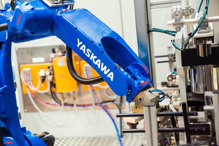 Yaskawa robot arm on Messe fair in Hannover, Germanyのeditorial素材