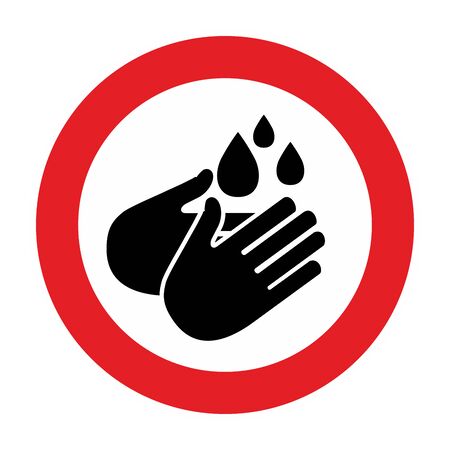 Warning and quarantine sign wash hands. Lockdown Pandemic stop Coronavirus outbreak covid-19 2019-nCoV. Travel with mouth cap mask Vector protect icon Lock down signのイラスト素材