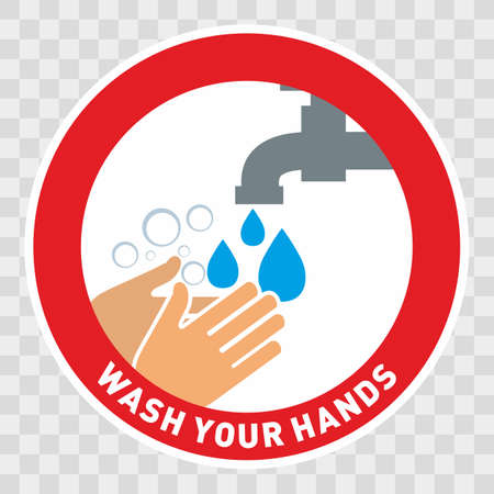 Prevent infection public health information sign in red circle Wash your handsのイラスト素材