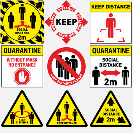 Social Distancing Icons Set. Collection of simple signs such Self-Isolation, Safe Distance, Stay Home, Keep Distance, Quarantine and others. Editable Vector Stroke. Can be used during coronavirus covid-19 outbreak preventionのイラスト素材