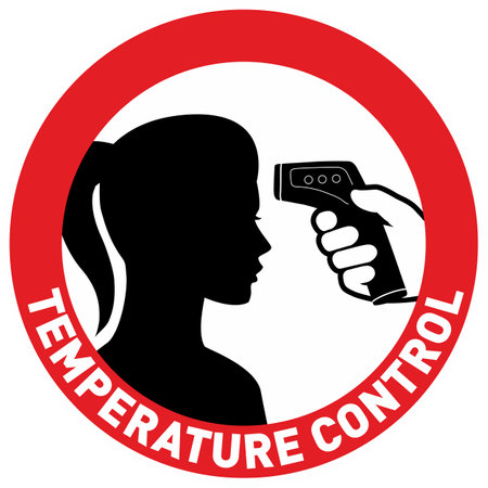 Simple Flat Illustration Showing Body Temperature Check Sign During Covid-19 Outbreak. Woman silhouetteのイラスト素材