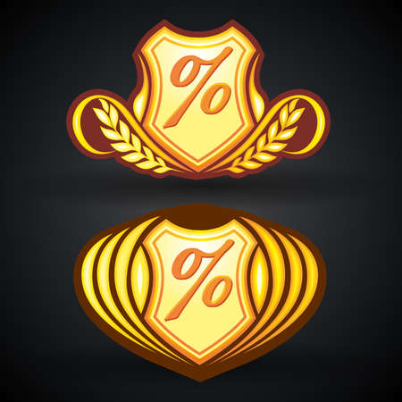 Orange percent protection icon design template. Discount percent concept. Vector illustration. Special offer symbol. Percent symbol design.のイラスト素材