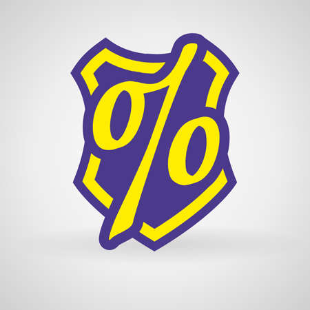 Yellow percent protection icon design template. Discount percent concept. Vector illustration. Special offer symbol. SALE template. Percent symbol design.のイラスト素材