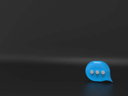 Simple speech blue bubble talk icon on black background. Background with small message icon for your texts. 3D renderingの写真素材
