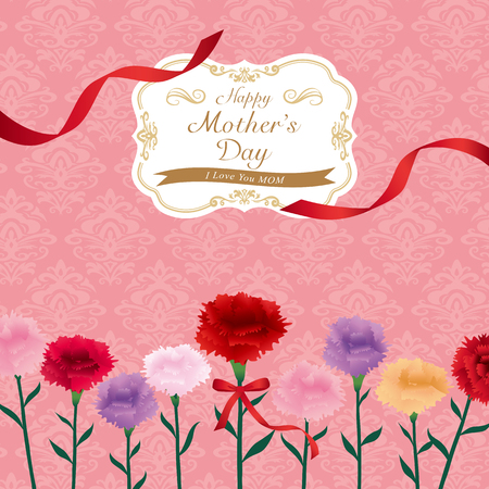Mother's day vintage greeting card with carnation flowers.のイラスト素材