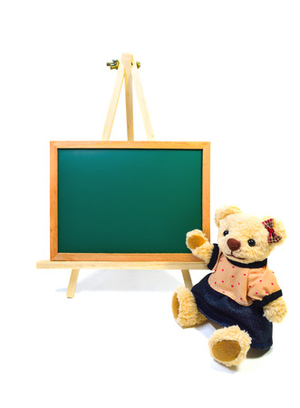 Teddy bear with black board.の写真素材