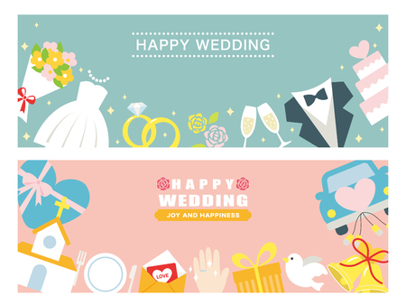 Happy wedding greeting card setのイラスト素材