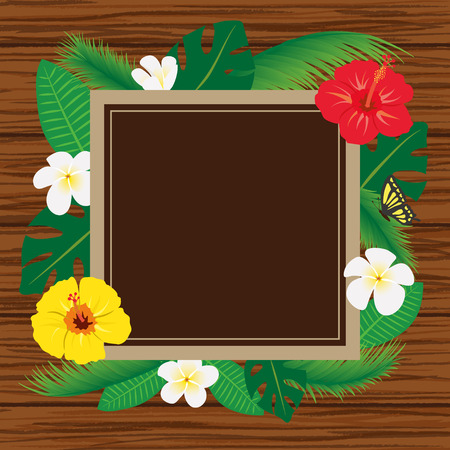 Tropical flowers and leaf framesのイラスト素材