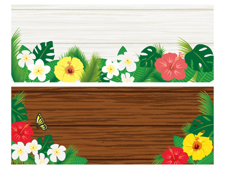 Tropical flowers and leaf banner setのイラスト素材
