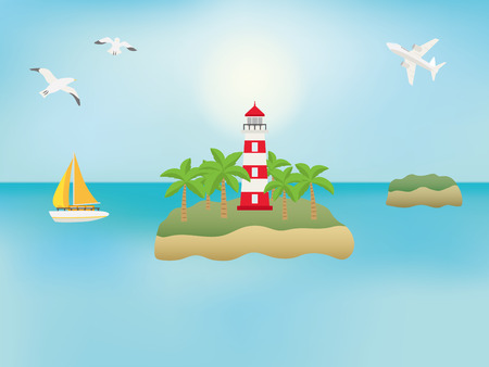 A view of the lighthouse, the landscape of the seaのイラスト素材