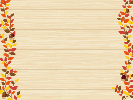 Autumn leaves vector frame with wooden boardのイラスト素材
