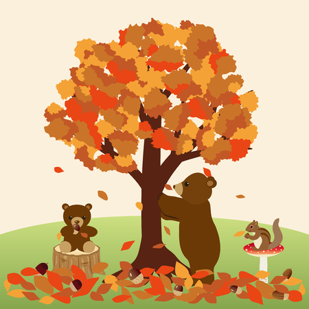 Animals in the autumn forest vector illustrationのイラスト素材