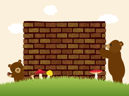 Brick wall with bears vector backgroundのイラスト素材