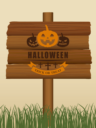halloween wooden board vector illustrationのイラスト素材