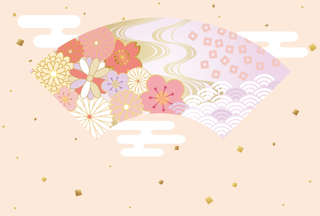 Japanese style patterned fanのイラスト素材