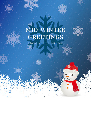 Mid-winter greeting card of snowmanのイラスト素材