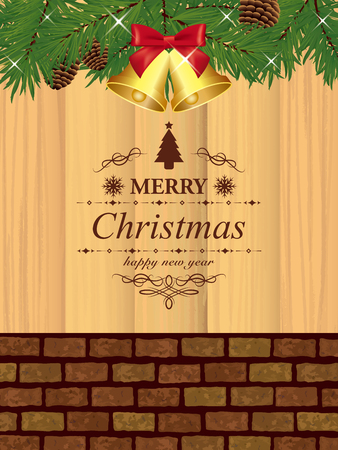 Christmas decoration frame on wooden boardのイラスト素材