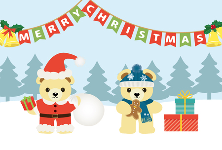 Merry Christmas bears cartoon.のイラスト素材