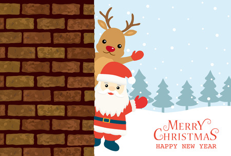 Merry Christmas Santa claus and reindeer cartoonのイラスト素材