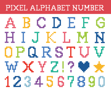 Pixcel alphabet and number vector illustration setのイラスト素材