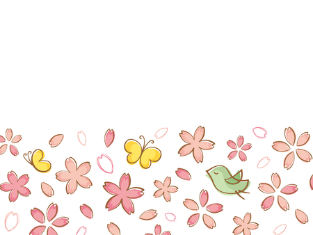 Cherry blossoms of handwriting style.vector seamless pattern background.のイラスト素材