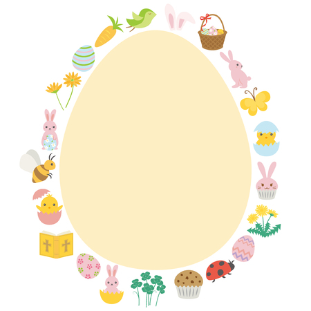 Happy easter cute icon vector frame.のイラスト素材
