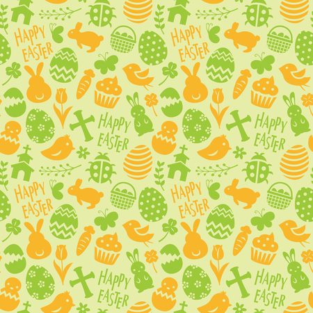 Happy Easter seamless pattern with Easter celebration ornaments.のイラスト素材