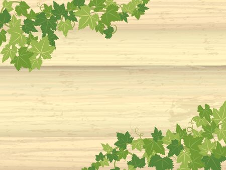Fresh ivy leaf vector frame on wooden texture background.のイラスト素材