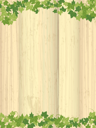Fresh ivy leaf vector frame on wooden texture background.のイラスト素材