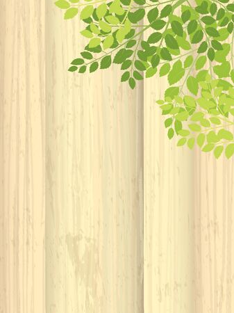 Vector frame with leaves on wooden texture background.のイラスト素材