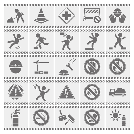 Signs for safety during construction. Vector pictogram set.のイラスト素材
