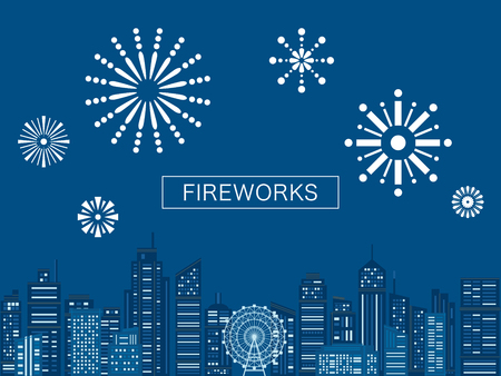 Cityscape buildings with fireworks. vector illustration.のイラスト素材