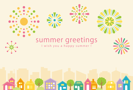 Summer greeting card of fireworks.のイラスト素材
