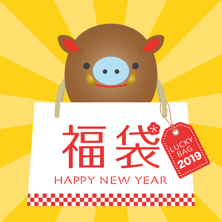 Japanese lucky bag in 2019 vector illustration.のイラスト素材