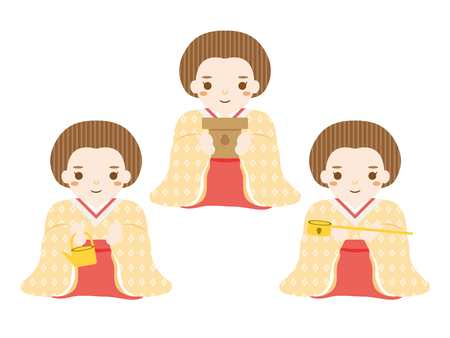 Display dolls for the Japanese doll festival. Three court ladiesのイラスト素材
