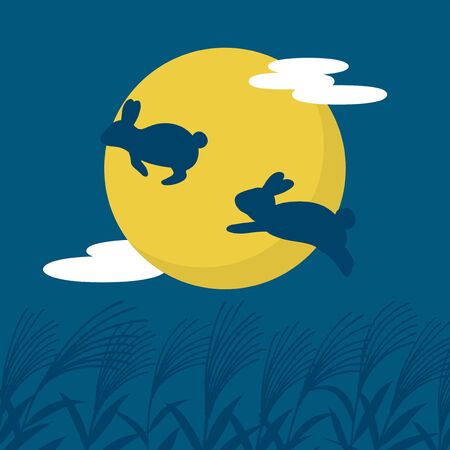 Japanese autumn festival to enjoy the moon on the night of August 15th, on the Chinese calendar.のイラスト素材