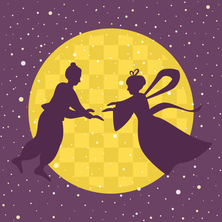 Star festival people. orihime and hikoboshi. vector illustration.のイラスト素材