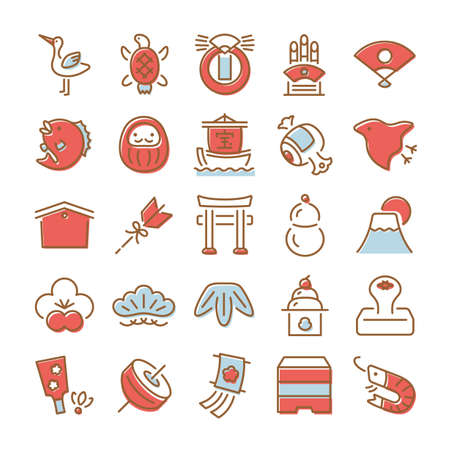 Japanese new year. lucky charm icon set.のイラスト素材