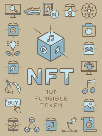 NFT vector colorful icon frame. Non-fungible token.のイラスト素材