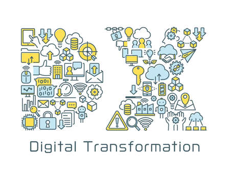 DX vector typography. Digital transformation line icon.