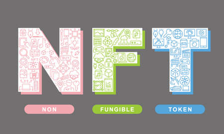 NFT vector typography. Non-fungible token line icon.のイラスト素材