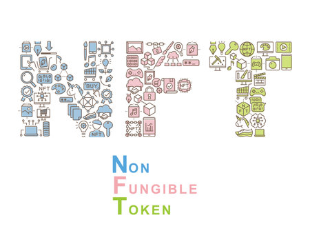 NFT vector typography. Non-fungible token line icon.のイラスト素材