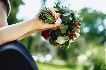 wedding bouquet in the of brideの写真素材