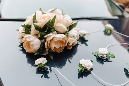 wedding decor, flowers and floral design at the banquet and wedding ceremonyの写真素材