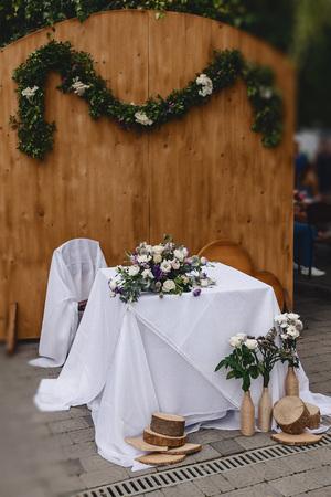 wedding decor, flowers and floral design at the banquet and wedding ceremonyの写真素材