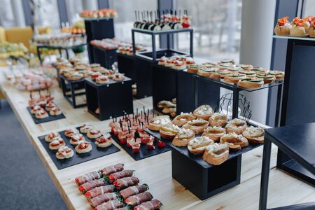 holiday delicious salty buffet with various vegetables and meat flavorsの写真素材